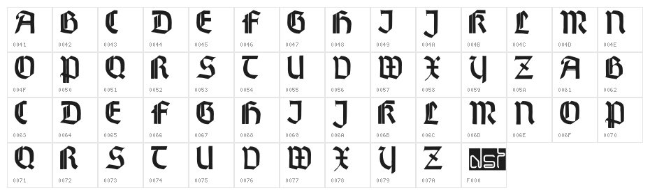 WallauZierBold Character Map