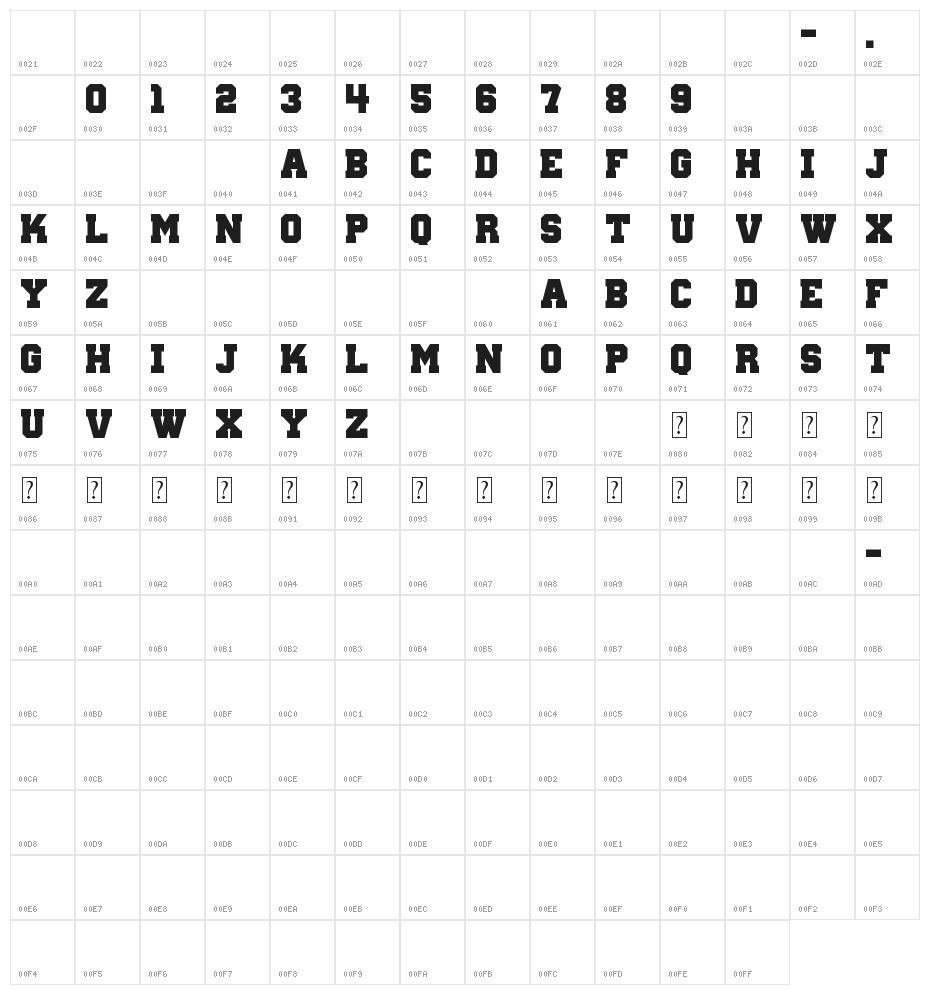 Wanted M54 Character Map