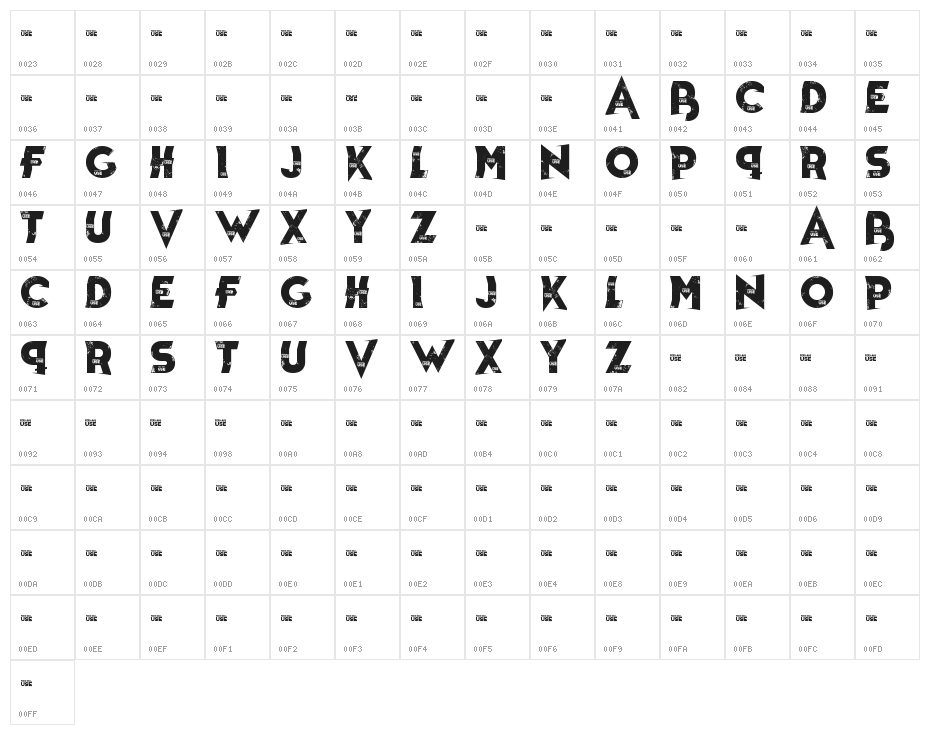 War of Death Bold Character Map