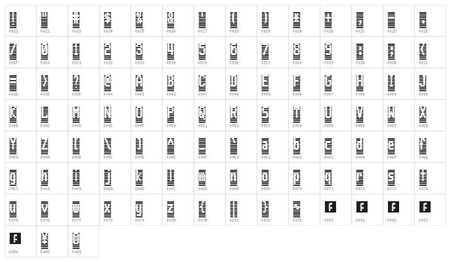 WarText Inverse Regular Character Map