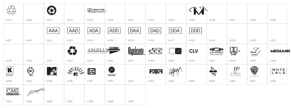 WarnerLogoFontNine Character Map