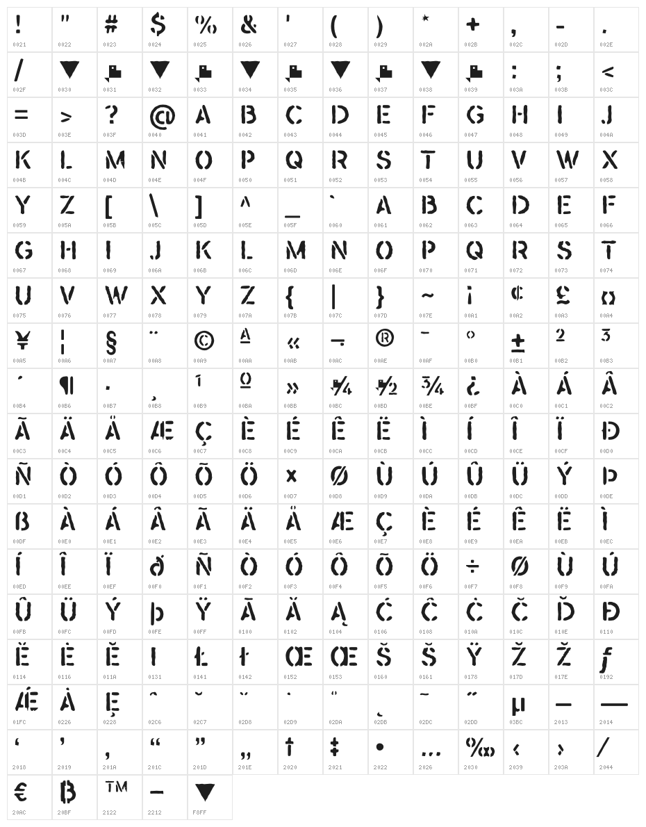 Warover Regular Character Map