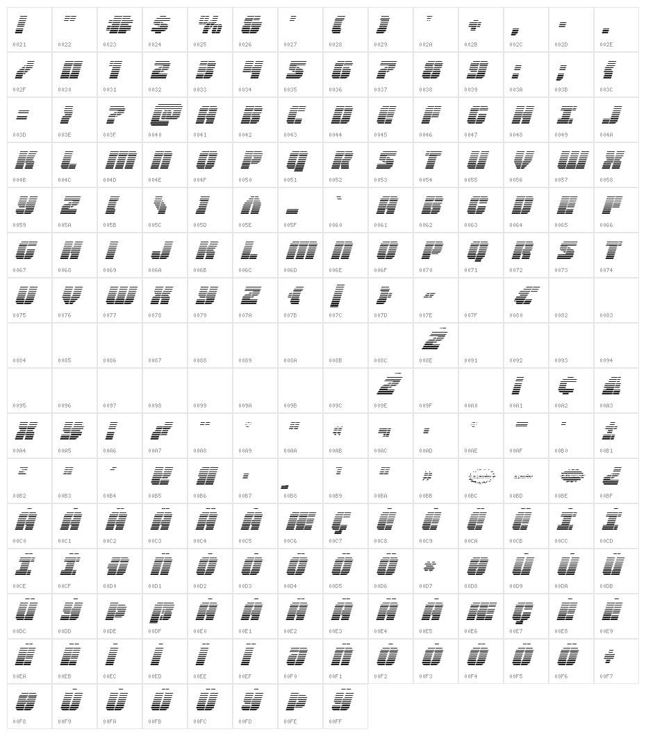 Warp Thruster Gradient Italic Character Map