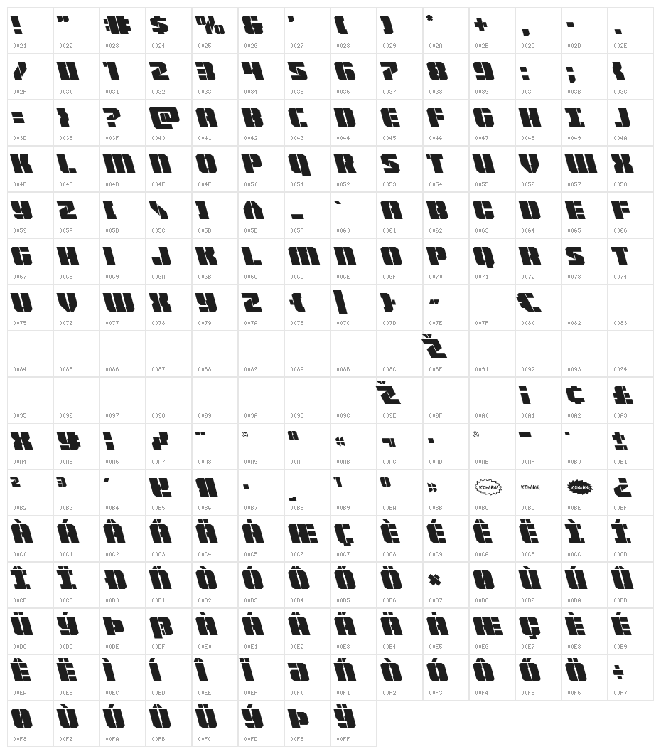 Warp Thruster Leftalic Character Map