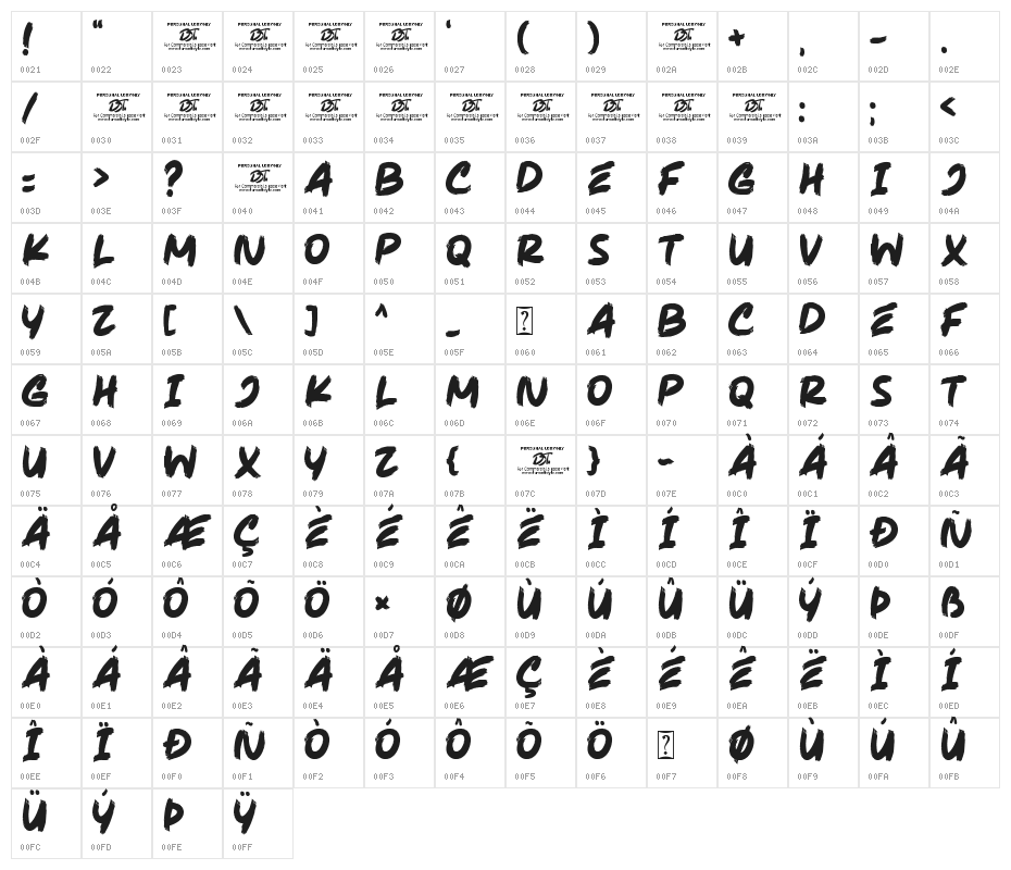 Warrior Brush Character Map