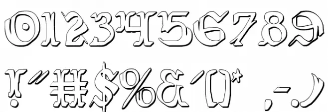 Wars of Asgard Condensed 3D Font OTHER CHARS