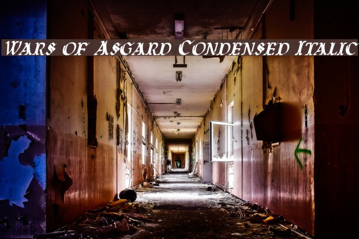 Wars of Asgard Condensed Italic Font examples