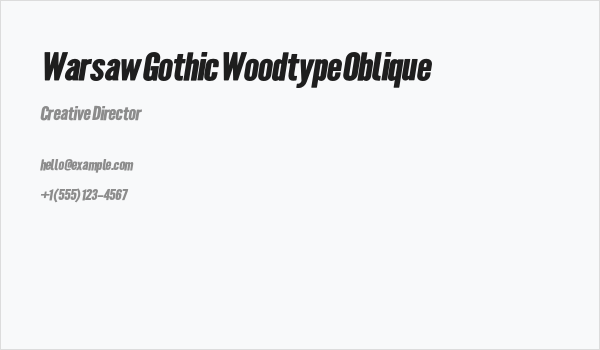 Warsaw Gothic Woodtype Oblique Business Card