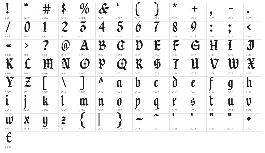 Warsuck-Regular Character Map