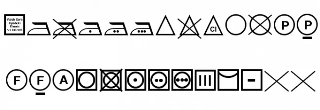 Wash Care Symbols Classic M54 Fuentes MAYÚSCULAS