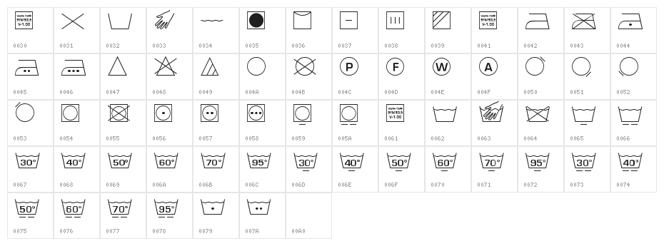 Wash Care Symbols M54 Character Map