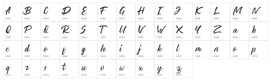 Washington ~ Rough Script DEMO Regular Character Map