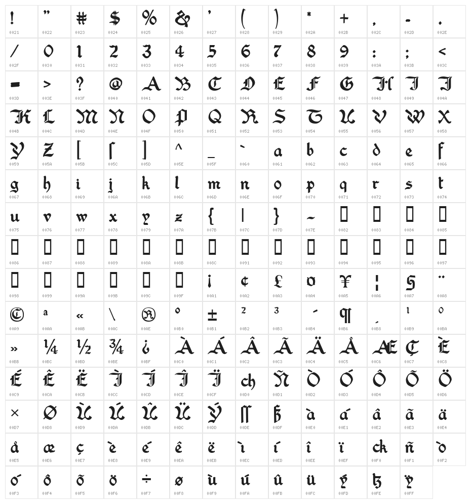 Washington Text Regular Character Map