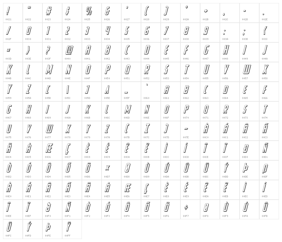 Watchtower 3D Italic Character Map