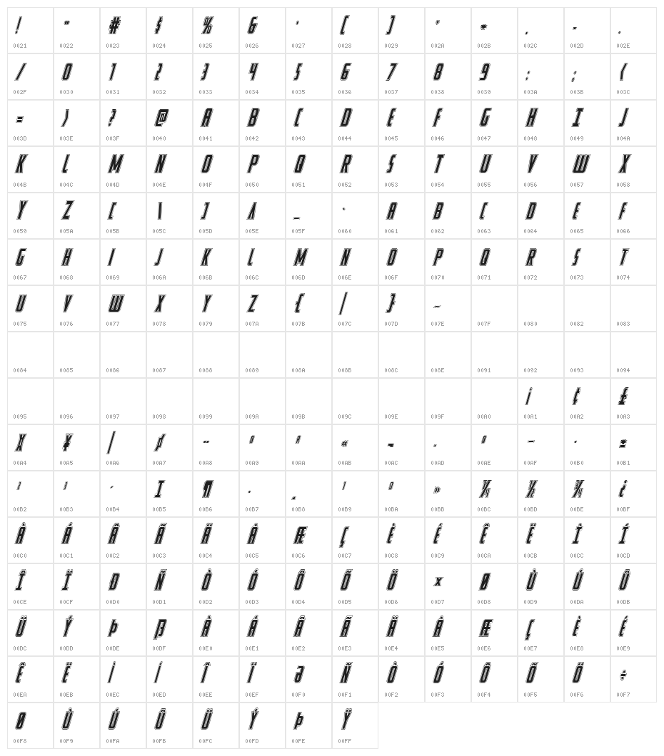 Watchtower Academy Italic Character Map