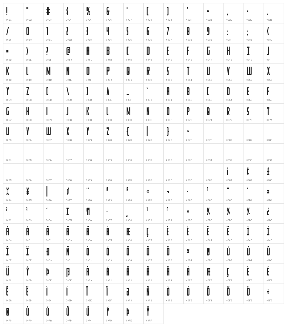 Watchtower Condensed Character Map