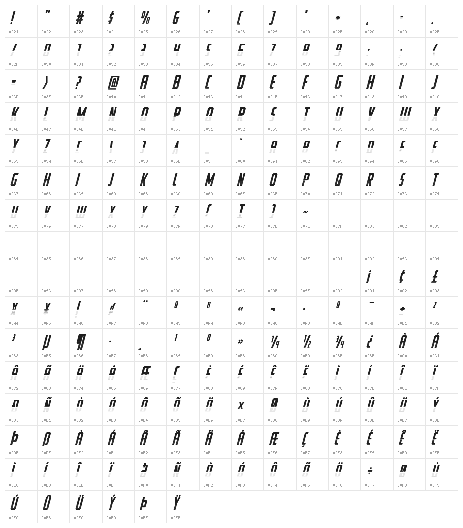 Watchtower Halftone Italic Character Map