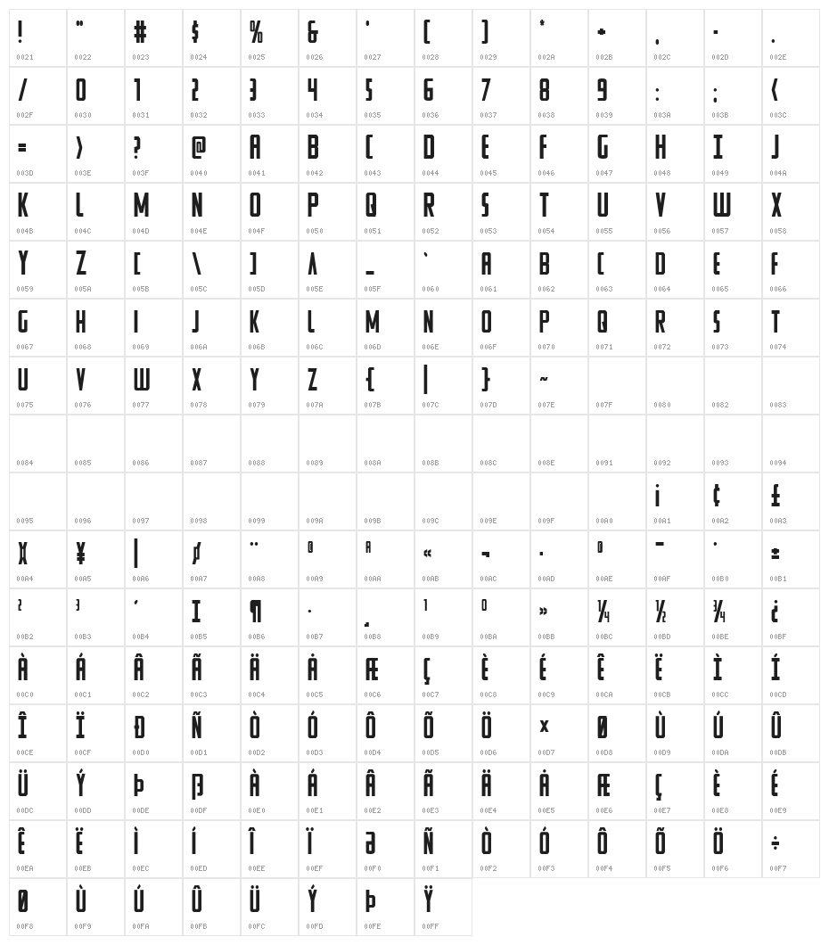 Watchtower Regular Character Map