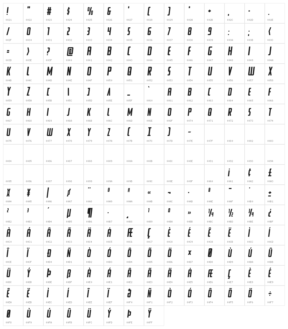 Watchtower Semi-Italic Character Map