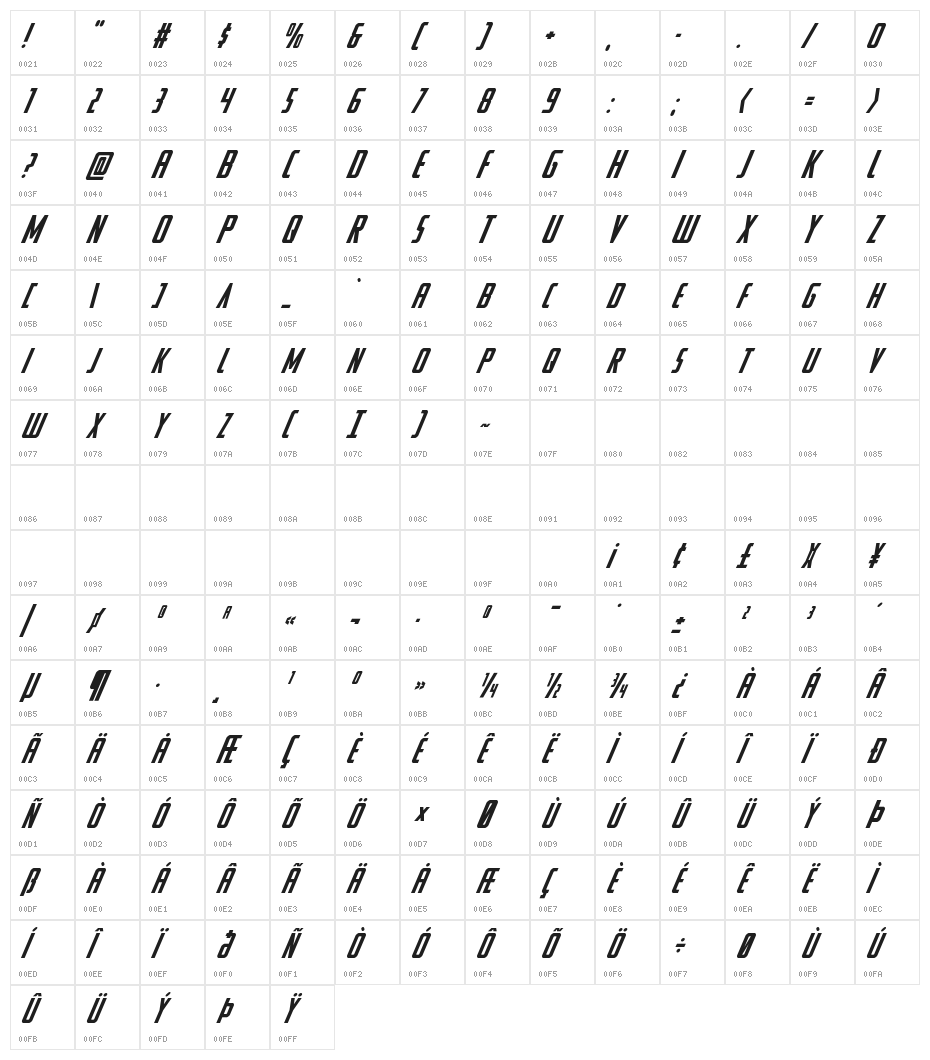 Watchtower Super-Italic Character Map