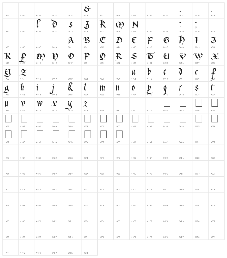 Waters Gothic Deux Character Map