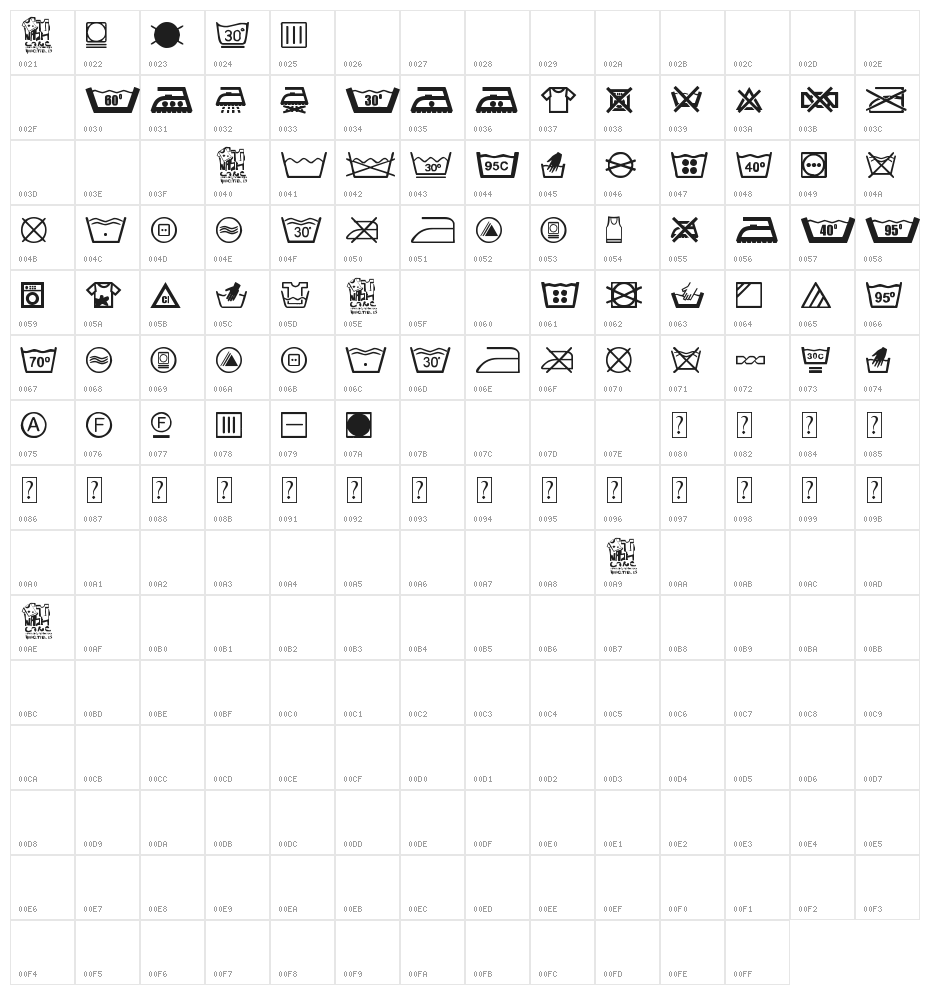 wash care Character Map