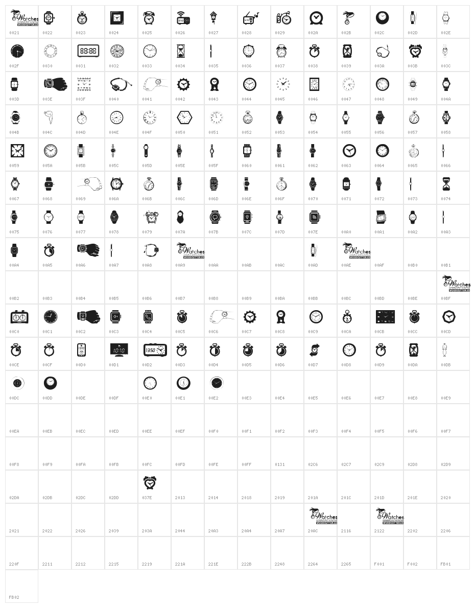 watches Character Map
