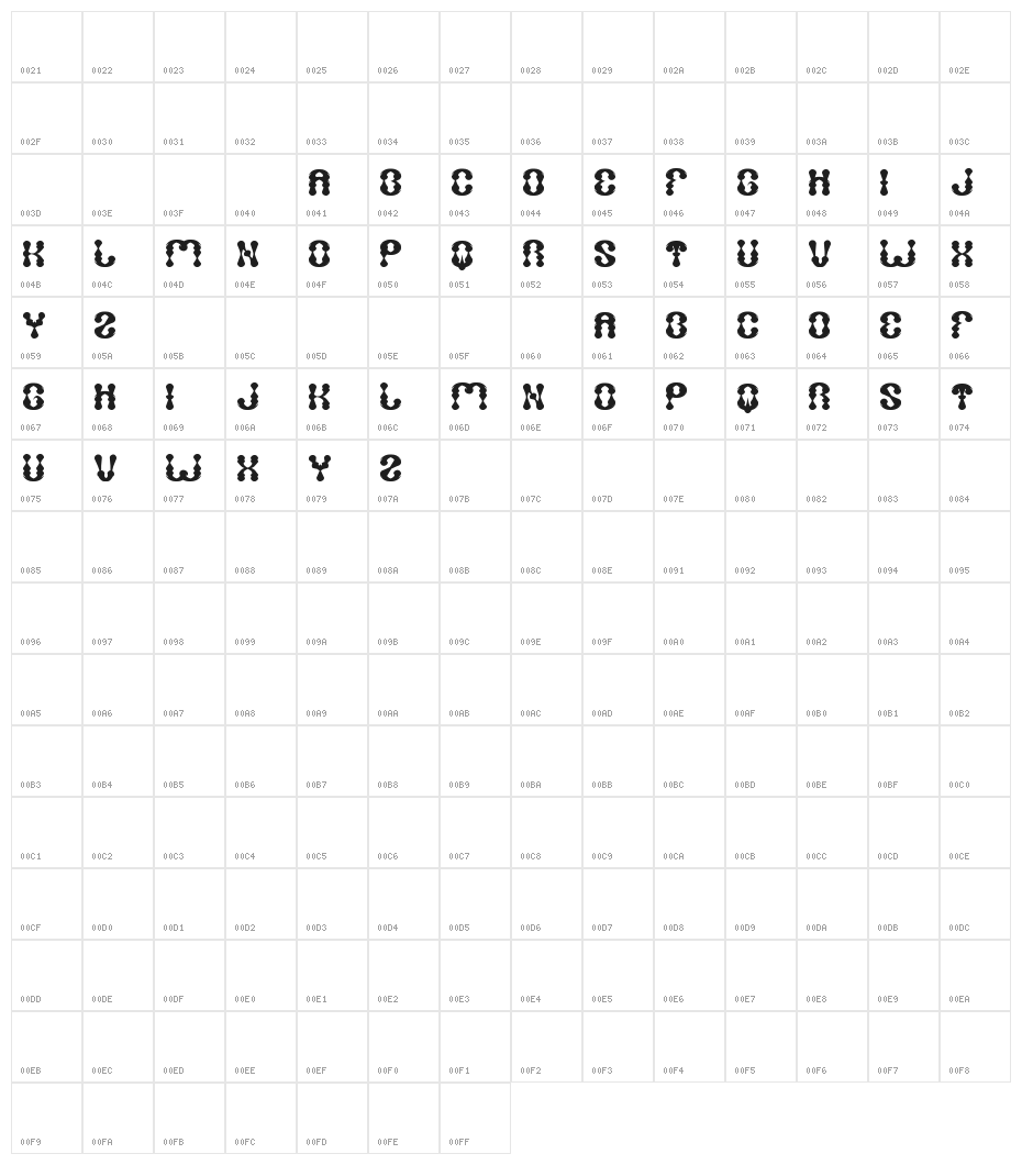 water drop Character Map