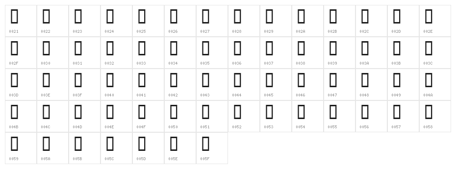 WBXGrannyT Italic Character Map