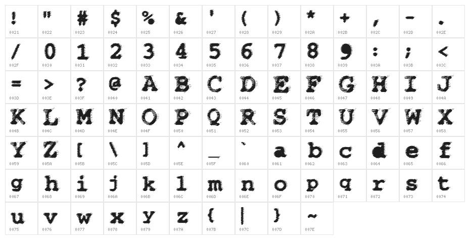 WBXflack Character Map