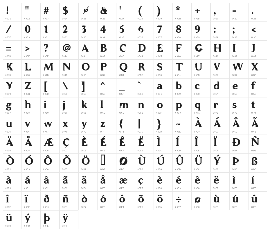 WC ADDENDUM Bta Bold Character Map