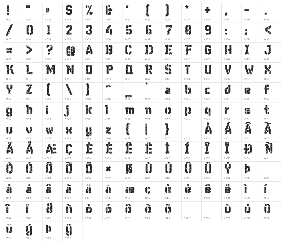 WC Wunderbach Rough Bta Character Map