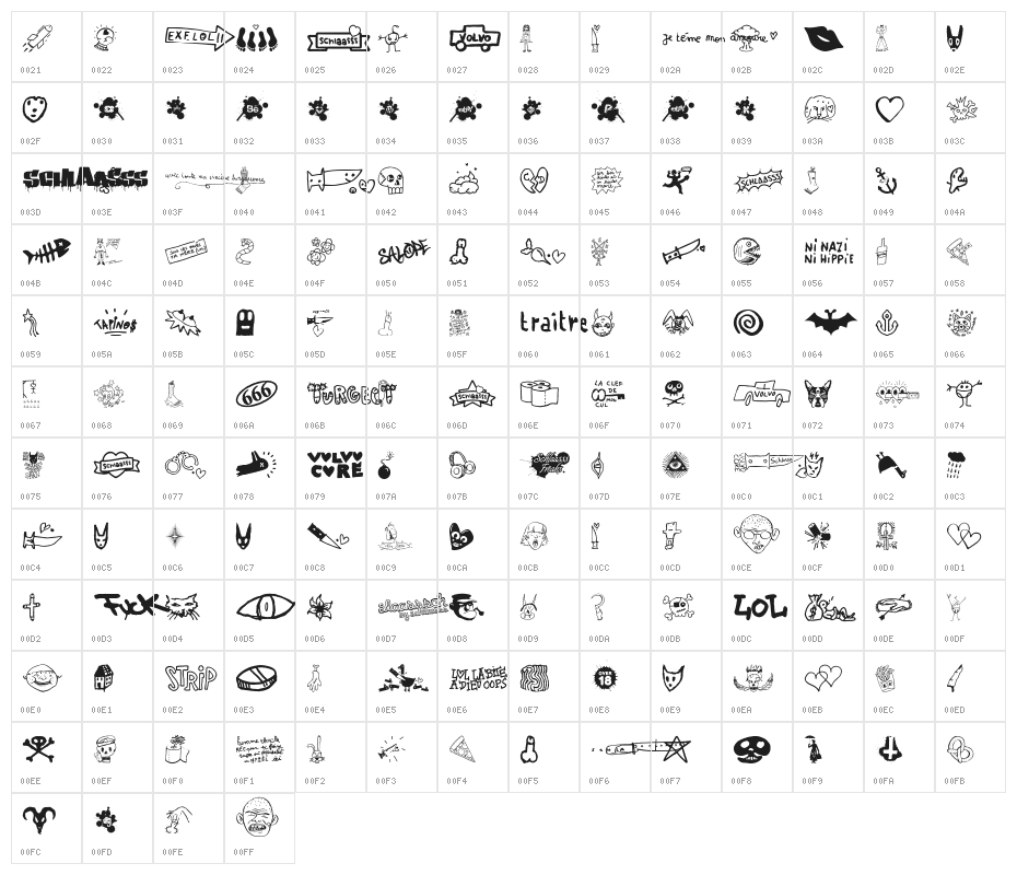 WCSlaassschClassic Character Map