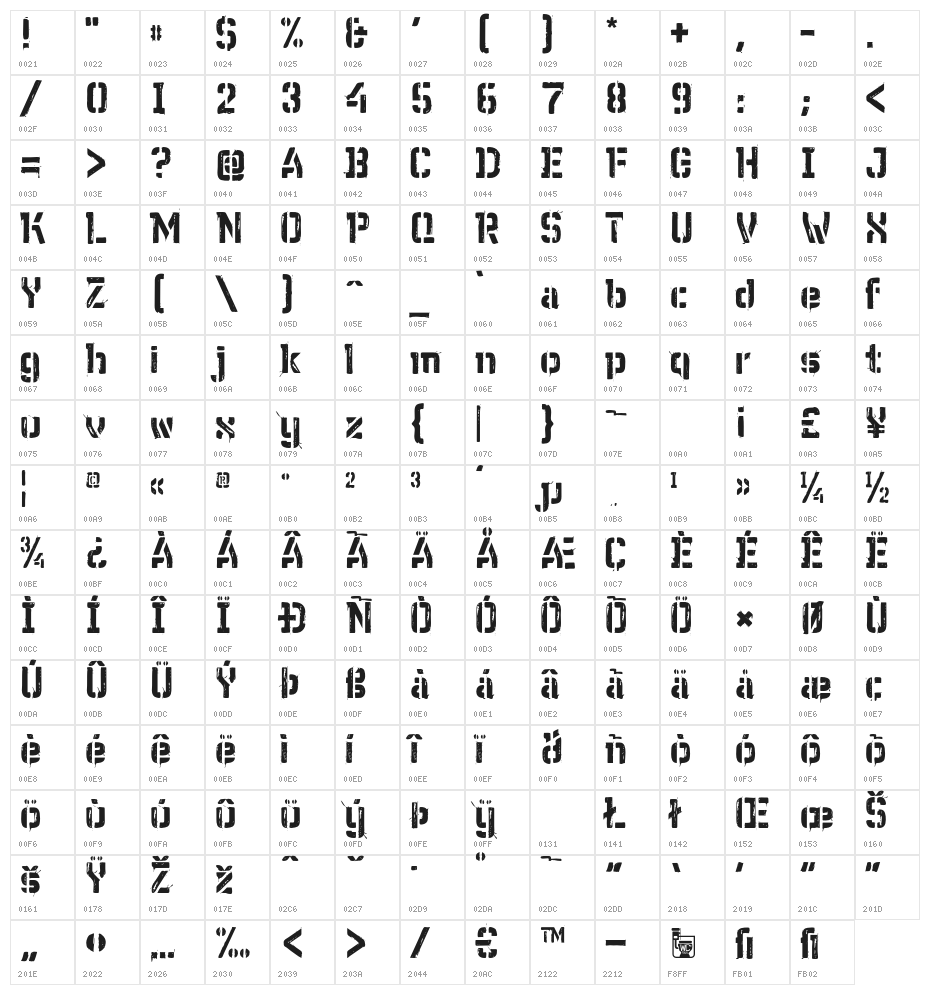 WCWunderbachPaintBta Character Map