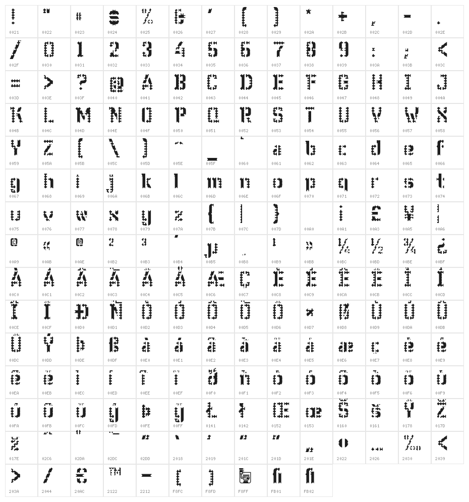 WCWunderbachPerfoBta Character Map