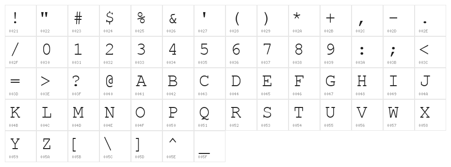 Web Hebrew Monospace Character Map