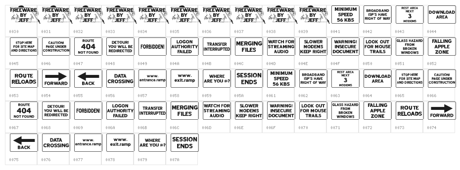 Web Road Signs JL Character Map