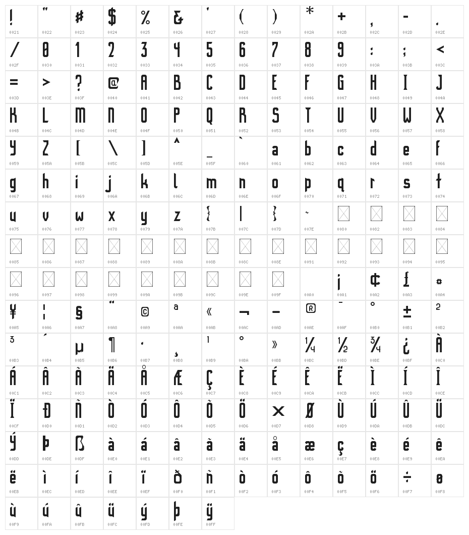 WebFont Regular Character Map