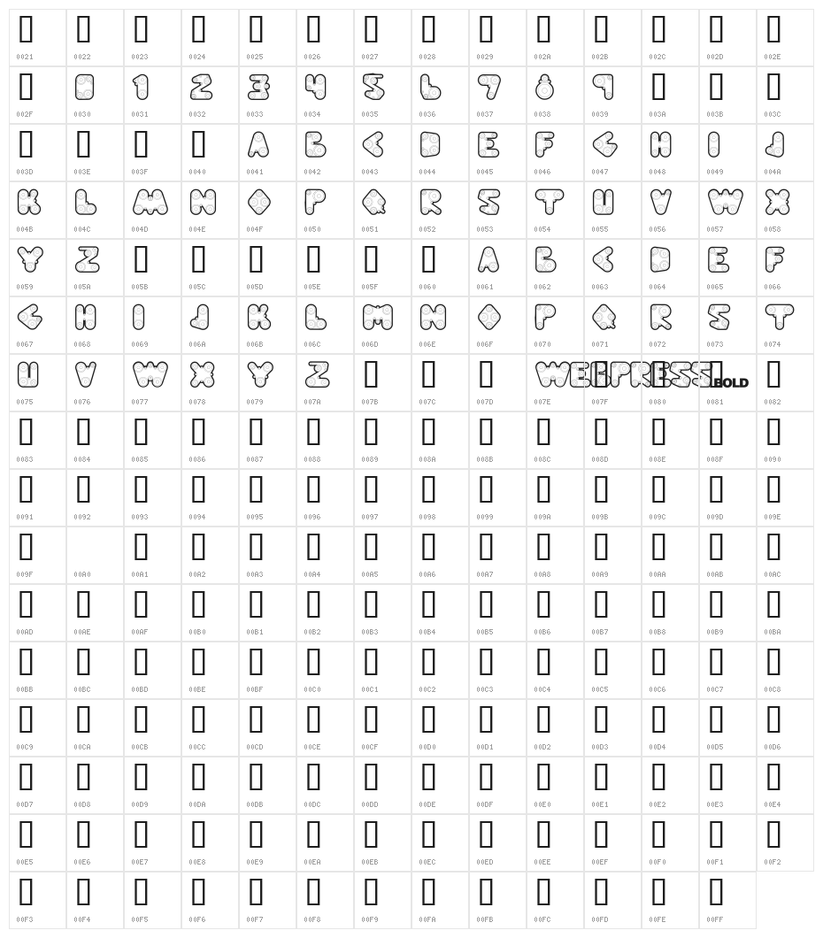 WebPressBold Character Map