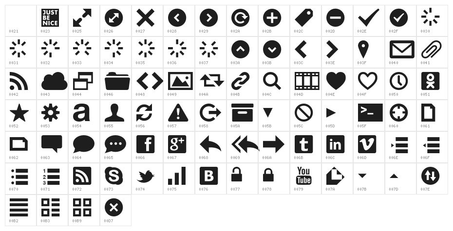 WebSymbols-Regular Character Map
