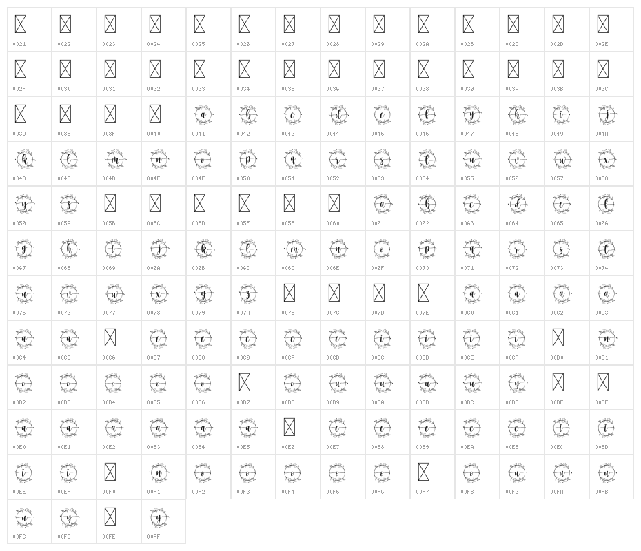 Wedding Monogram Character Map