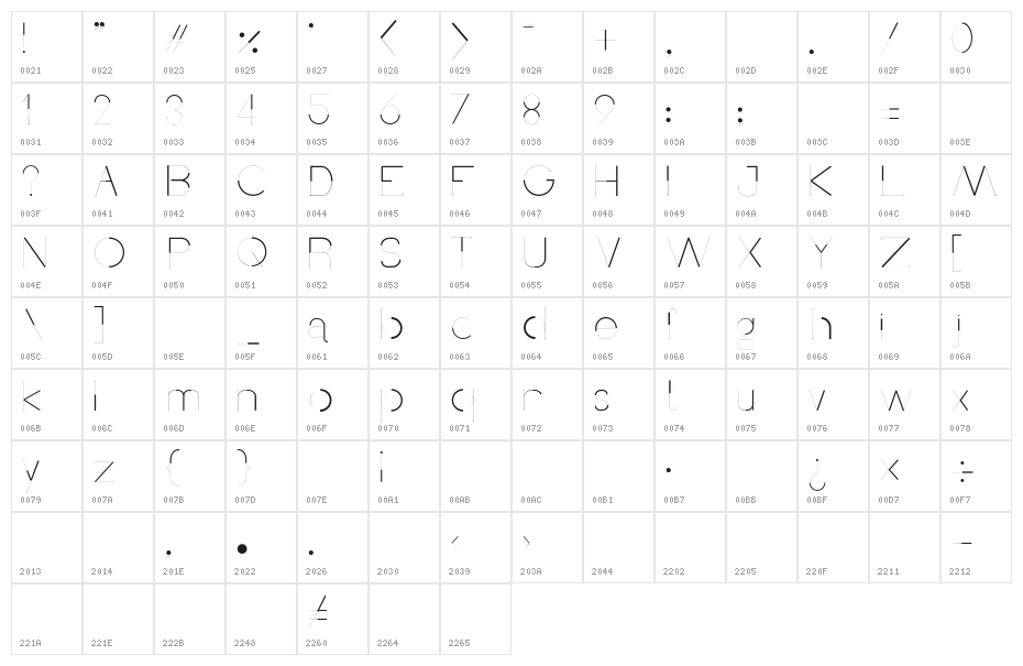 WeightUp-Regular Character Map