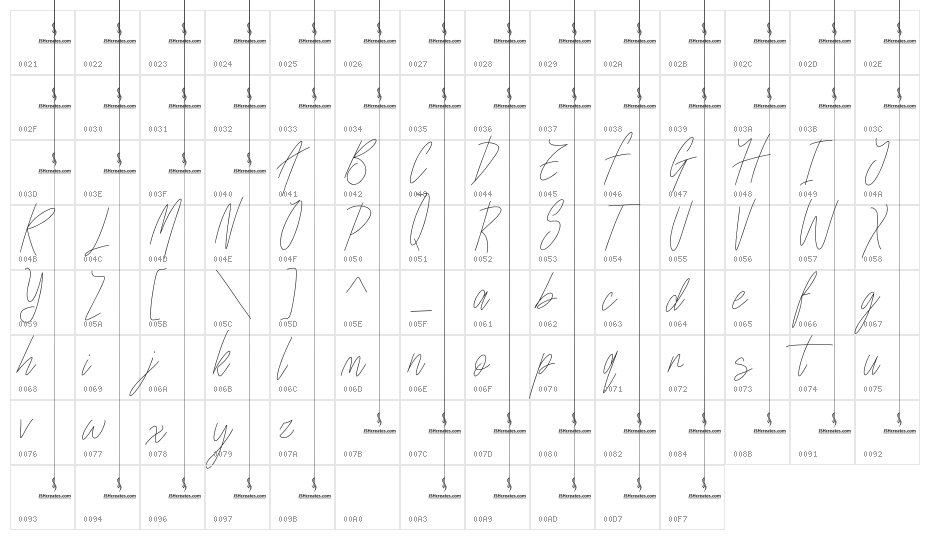 Welcome Script Character Map