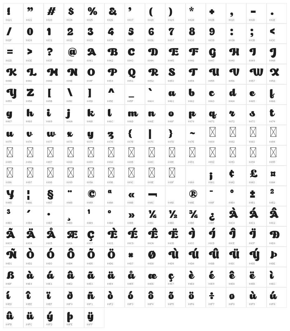 Well Cake Regular Character Map