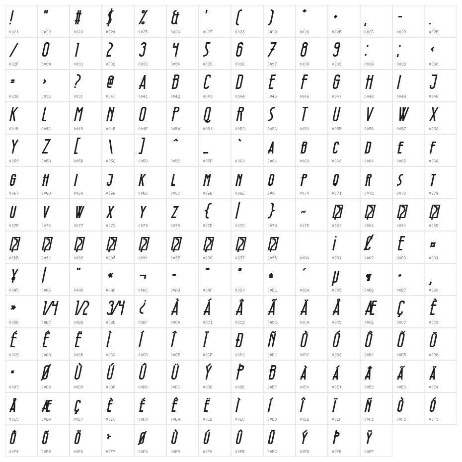 Wellcome Paradise Bold Italic Character Map