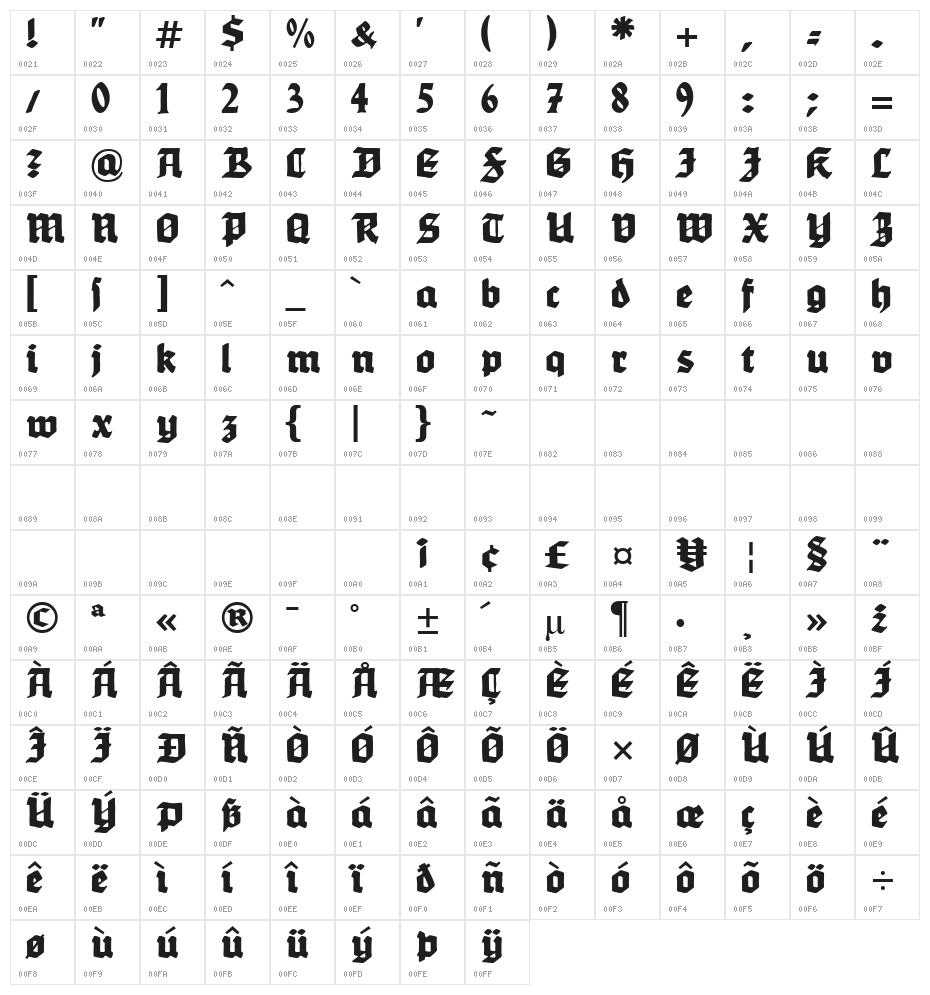 WerbedeutschUNZ1L Heavy Italic Character Map