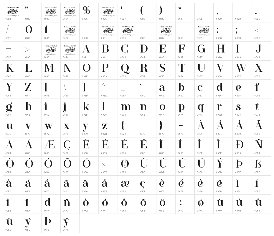 Westack Character Map