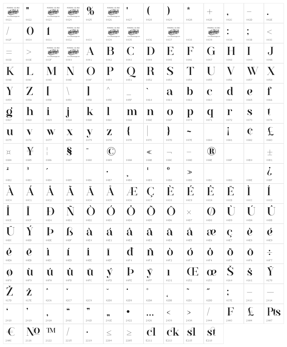Westack Character Map