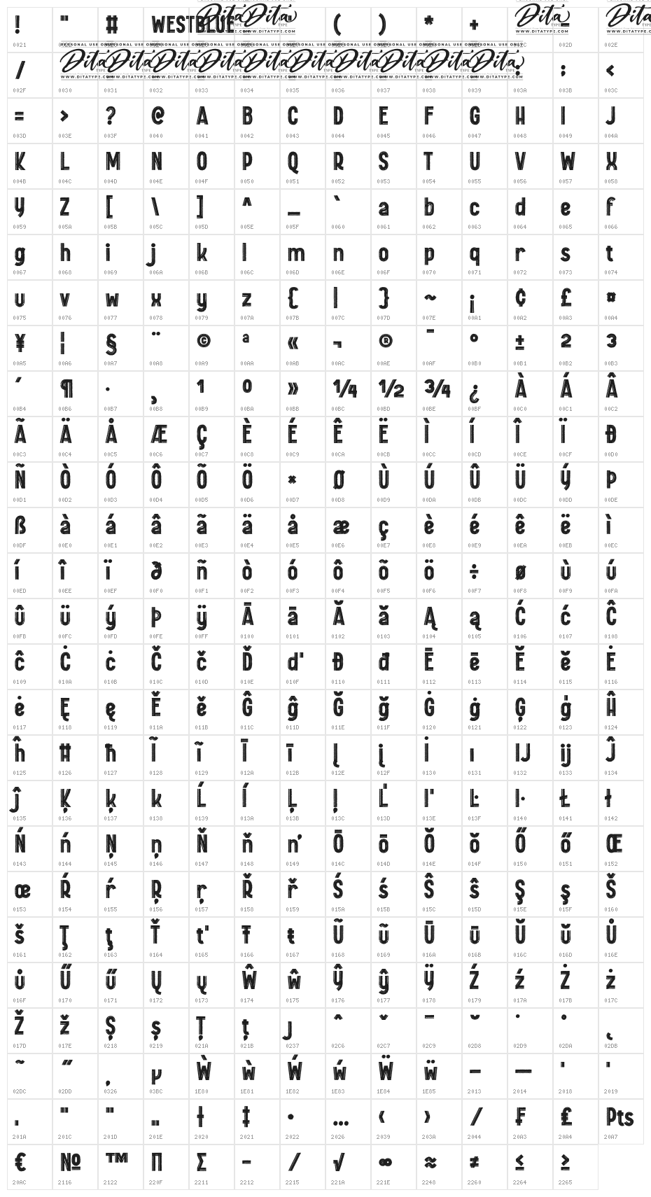 Westblue Personal Use Character Map
