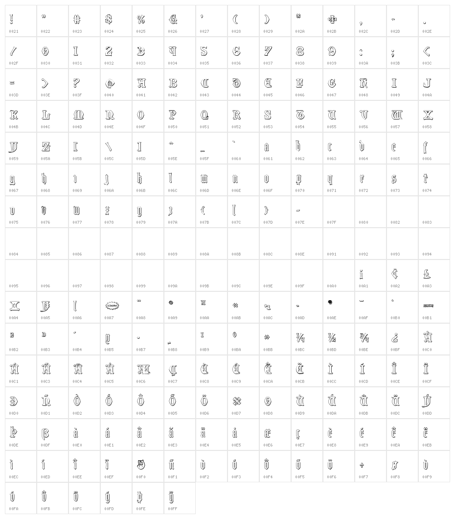 Westdelphia 3D Regular Character Map